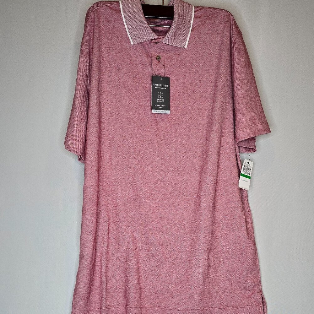 Van Heusen Essential Performance Polo in Mauvewood HTHR, Regular Fit, Men's L